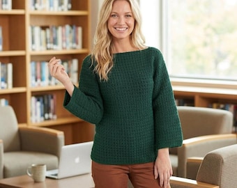 Tunika Häkelanleitung PDF | Einfacher V-Stich-Pullover | Oversized Häkel Top