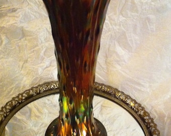Tree Trunk Vase by Northwood, Marigold on Green Glass, Carnival Gold, Beautiful
