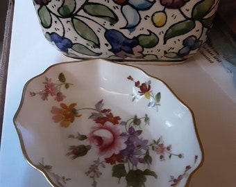 Bone China, Derby Posies Heart or Oval Pin Dish with Gold Trim, 4 &quot; Bell Shaped Candle Snuffer, Fabulous for Mom!
