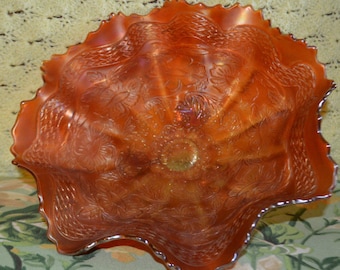 Fenton 2 Flowers, Free Shipping, Footed Bowl Marigold Carnival, Scalloped Edge 10 3/4&quot; Bowl