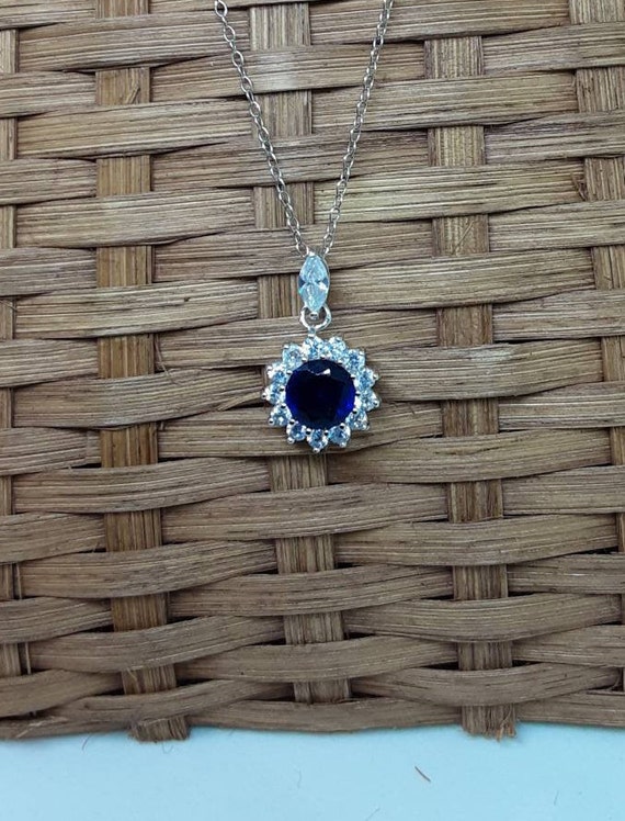 Blue Sapphire Pendant On Sterling 16 inch Chain, a