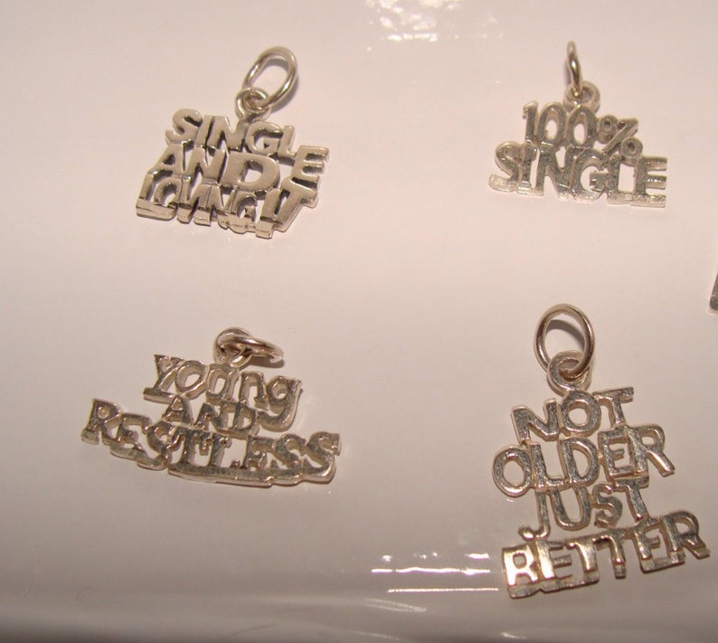 Sterling Signed Silver Word Charms Could be Pendant Choice of 5 Styles