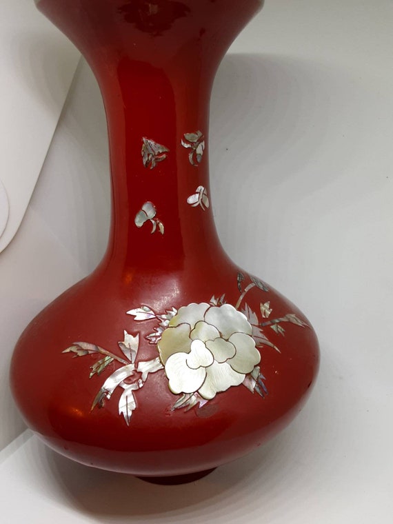 Korean Vase Brass With Applied Mother of Pearl Flowers and Etsy