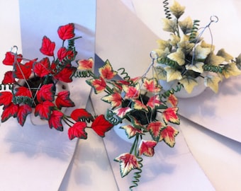 Dollhouse Miniature Ivy Hanging Basket, Multi Colored Ivy, Choice of colors