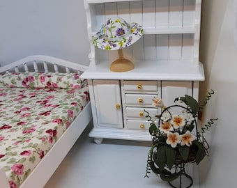 Bedroom for Dollhouse, Complete or Individually priced Pieces, Full Sized Bed, Cabinet, Floral, Hat with Stand