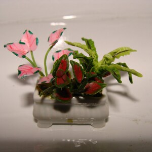Mini Floral, Greenery, Arrangement for Dollhouse porch in Porcelain Box