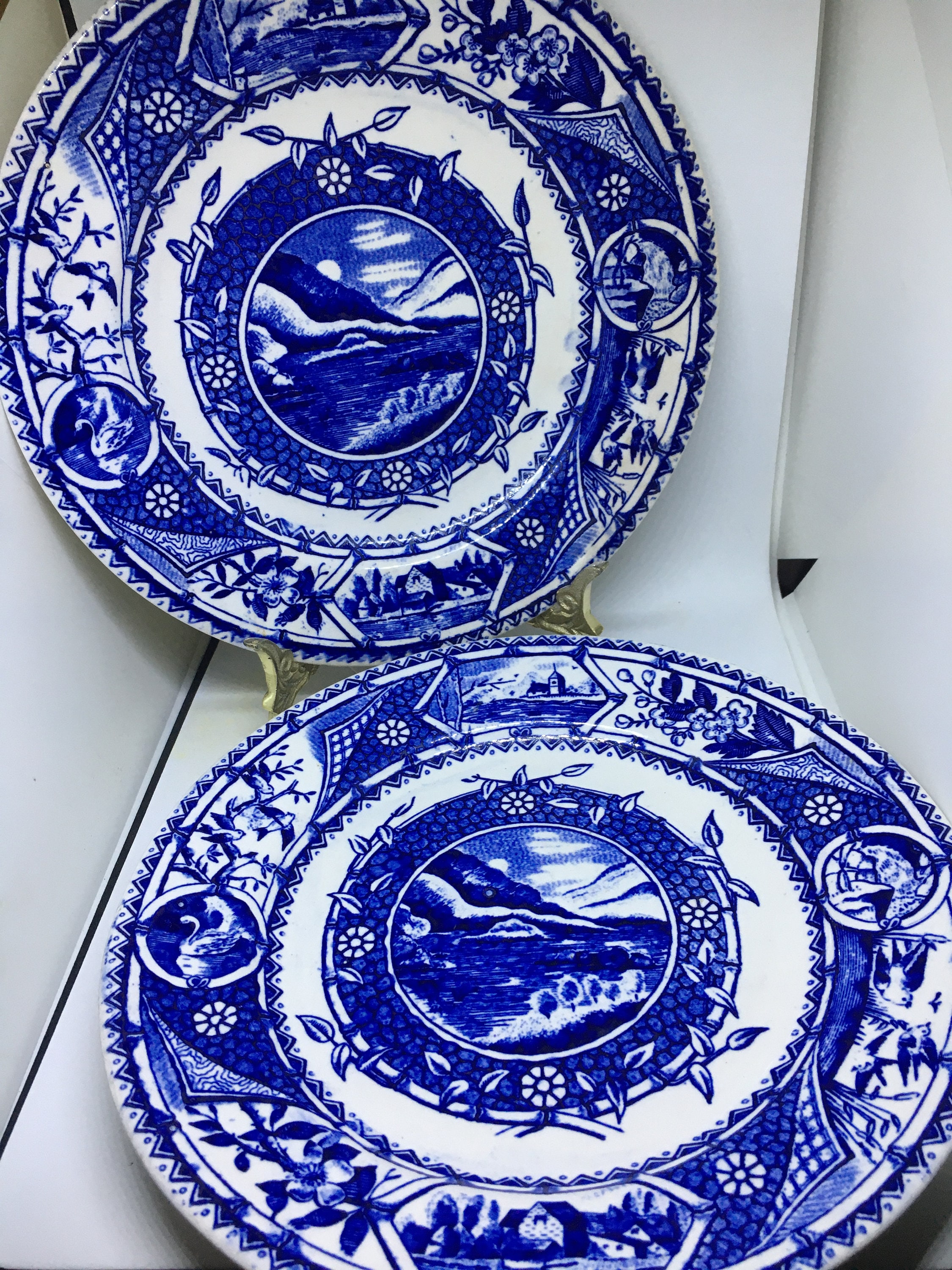 Flowe Blue Plates By Turner, Phileau, 8 1/2" Plates, True Antiques, Priced for the Pair