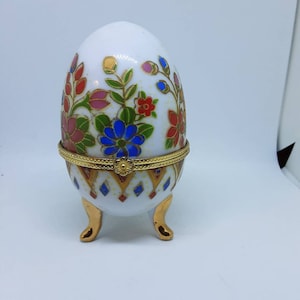 Egg, Floral Porcelain Box, Hinged lid, Footed, 3 inches tall