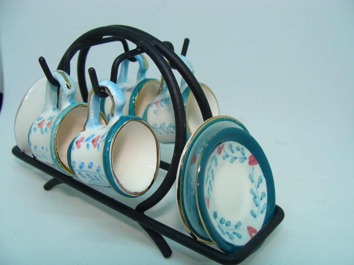 Miniature Tea Cups With Rack Set of 4 cups & Saucers Etsy