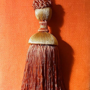 Dusty Rose Rayon Tassel Accented by Gold Metallic cord, Extra Long 9&quot;