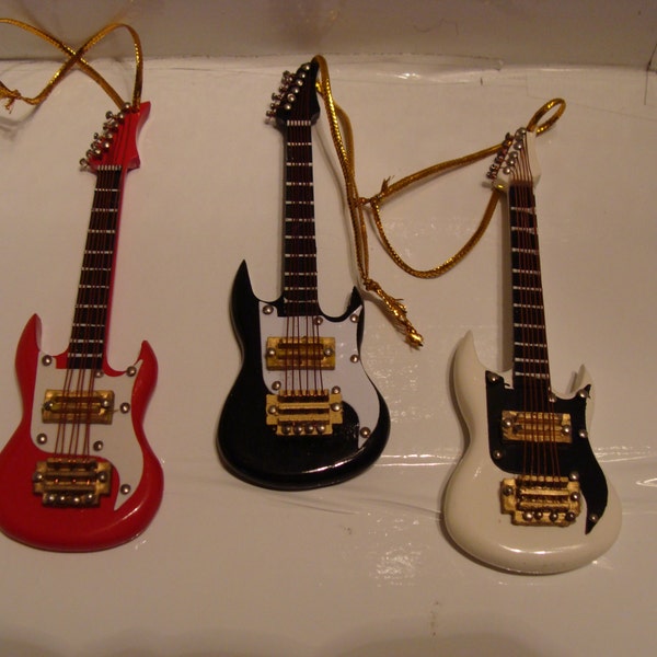 Electric Guitar Ornament, Guitar, 4 inches long, no sound Ornament,  Choice of 3 colors