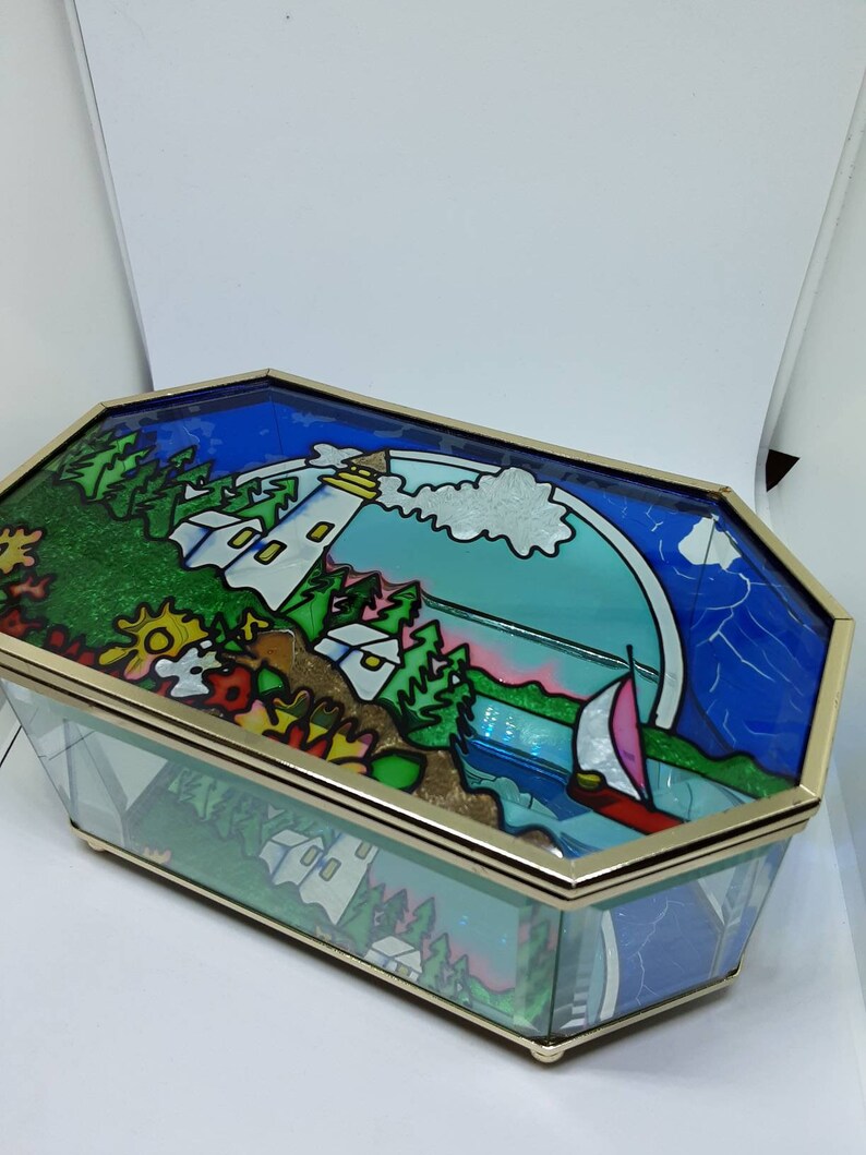 Carousel Horse or Roses Glass Jewelry Box Hinged Lid