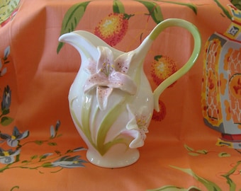 Pitcher In Raised Relief Porcelain, 6.5 inch Pitcher, Custom fitted Gift box Included