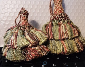 Tassel Made in Italy in Earthy Tones of Green and Brown, Rust and Pale Yellow Top it Off