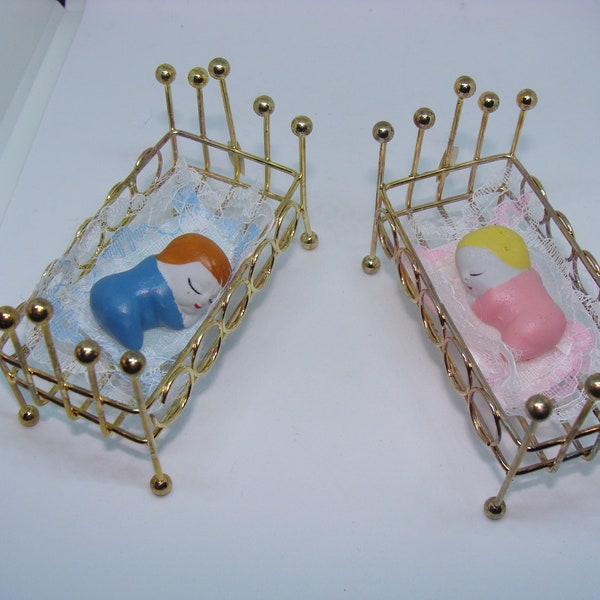 Brass Crib For Dollhouse, Boy or Girl Figure Included, Choice of Beds for Dollhouse