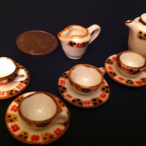 Tea Service Dishes,Dollhouse Kitchen or Dining, Porcelain, Set of 11 Pieces