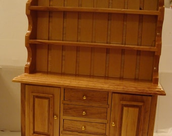 Hutch, Beautiful Wood Dollhouse Piece, 4 Drawers, 2 Shelves, 2 Cabinet Doors to Storage