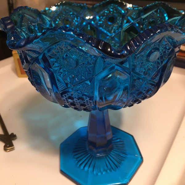 Tall Compote, Teal Blue, Solid Glass, Unmarked  Very Beautiful 8 inch