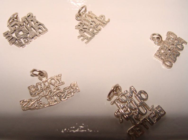 Sterling Signed Silver Word Charms Could be Pendant Choice of 5 Styles