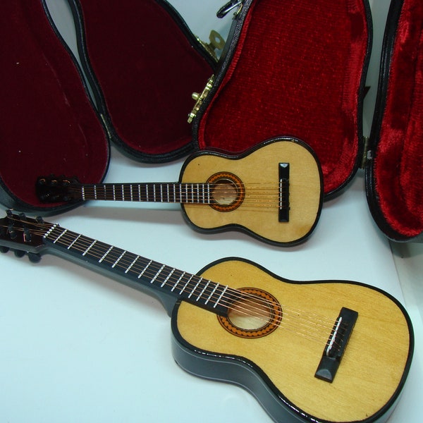 Choice of Guitars,  4" Orn., 6", 7" or  8" Long in Case, Collectible Miniature Guitar, No Sound Guitar