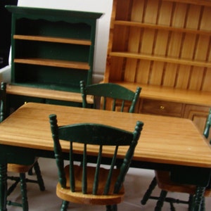 Dining Rm 7 Pc. Set in Green &Tan; Set of 5pcs: Wood Dollhouse Kitchen Table with 4Chairs , OR Each Separately