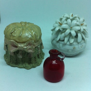 Capodimonte Flower Bunchin White, As Is; Tiny Red Jug, Resin Ottoman With Bow,  Choice or Pieces