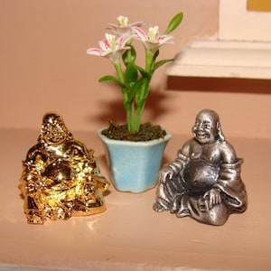 Miniature Buddah in Gold Plate or Pewter, 1 inch