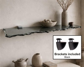 Estante flotante de cristal con borde fracturado, estante de pared para cocina para copas de vino (soportes incluidos)