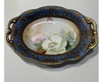 Antique Nippon Morimura Dish Hand Painted Floral Design Gold Embossing 8.75"