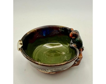 Antique Sumida Gawa Pottery Pond Single Man Bowl Glazed Figure 4"