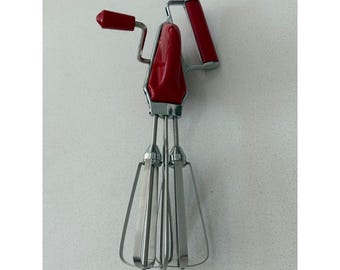 Vintage Maynard Speed Mixer Hand Crank Egg Beater Red Stainless Steel USA Made