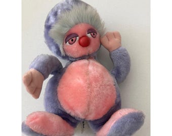 Vtg 1982 Zax Planet Animals Plush Stuffed Animal Purple Googly Eyes Red Nose