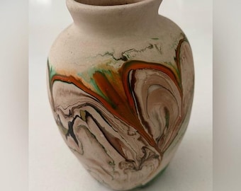 Vintage Authentic Handmade Nemadji Pottery Vase Multicolor 7" Tall 4" Wide EVC