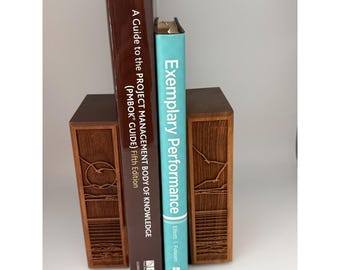 Lasercraft Vintage MCM Wood Bookends Seagull Ocean Laser Engraved Coastal Set
