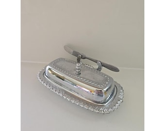 Irvinware vintage chromen botervlootset met glazen inzetstuk en strooier, VS gemaakt