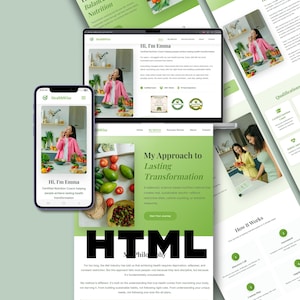 コーチ向け HTML ウェブサイト テンプレート - 複数ページ、編集可能、PDF の説明、栄養、フィットネス、財務などに合わせてカスタマイズ可能...