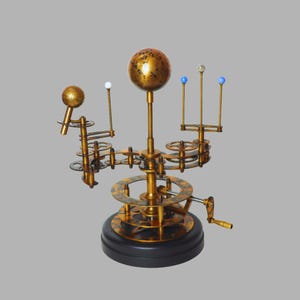 Antique Brass Orrery – Mechanical Solar System Model with Marble Planets