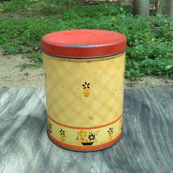 Vintage Canister - Metal Canister with Flowers - Cookie Jar - Flour Canister - Sugar Canister - Kitchen Storage