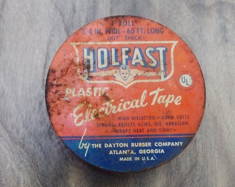 Vintage Holfast Plastic Electrical Tape - Orange Tin - Office Tin - Collectible Tin
