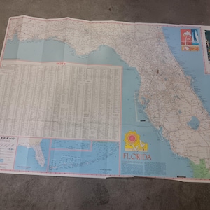 Vintage 1984 Florida Map: Major Cities & Coastal Towns (36x25, Ships Free