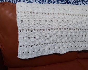 Vintage Hand Knitted Blanket - White Throw - Antique Blanket