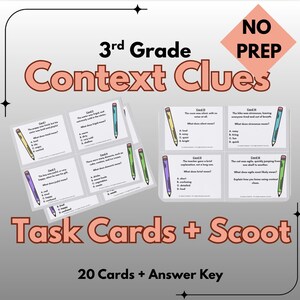 Context Clues Task Cards 3rd Grade Scoot Game Vocabulary Activities Definition Synonym Antonym Example Inference PDF