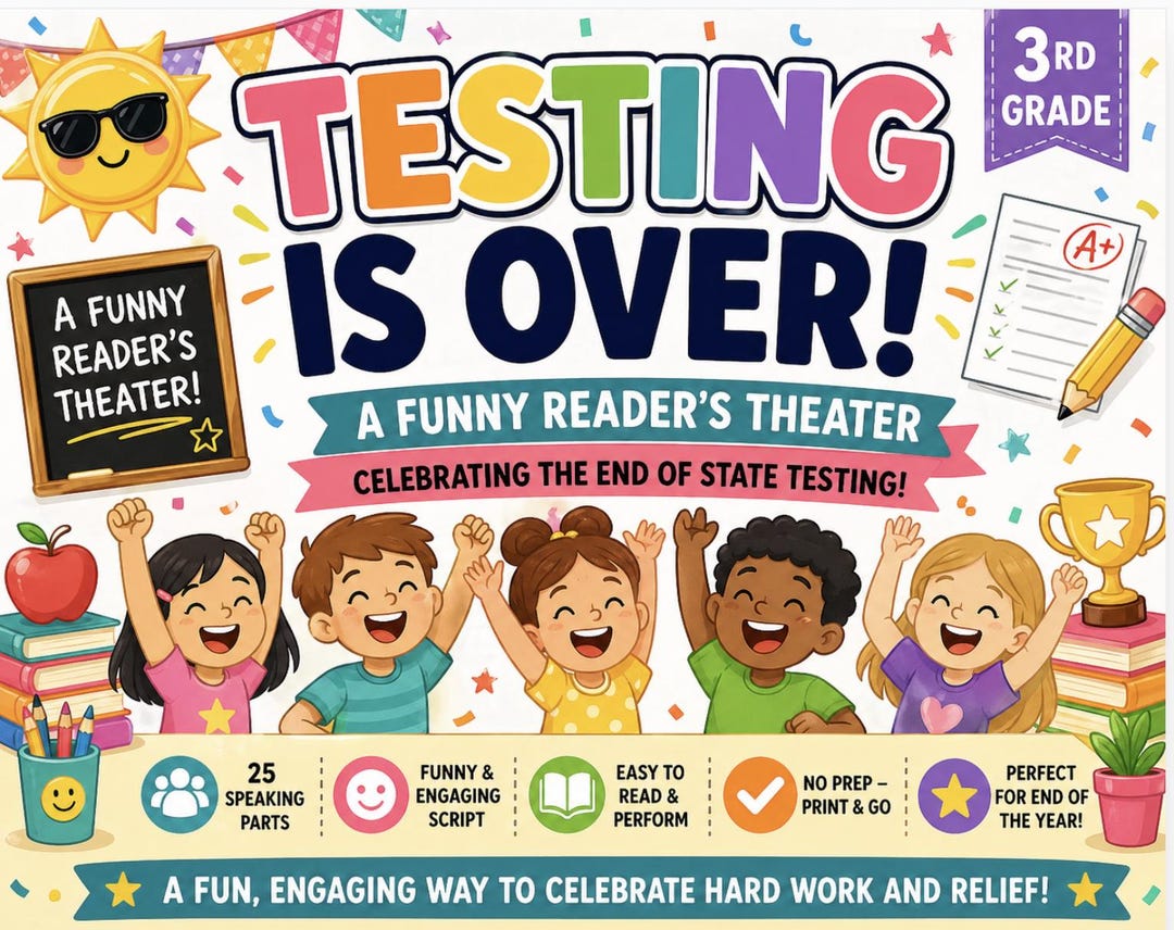 3rd Testing Sign End of Year Readers Theater | Testing is Over Skit | Funny 3rd Grade ...