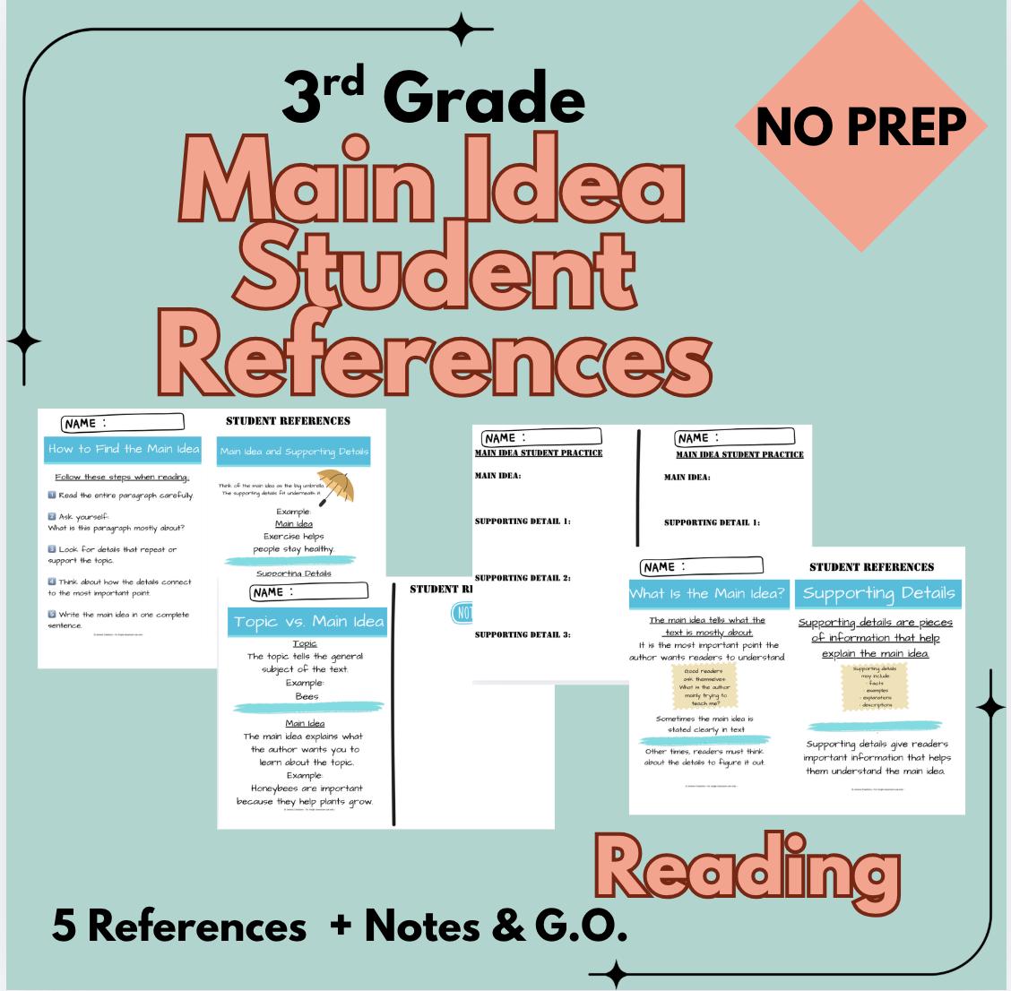 Main Idea Student Reference Charts | 3rd Grade Reading Comprehension ...