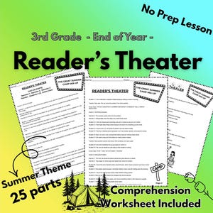 Summer Reader's Theater 3rd Grade, End of Year Reading Activity, 25 Student Script, Fluency Practice, Comprehension Questions