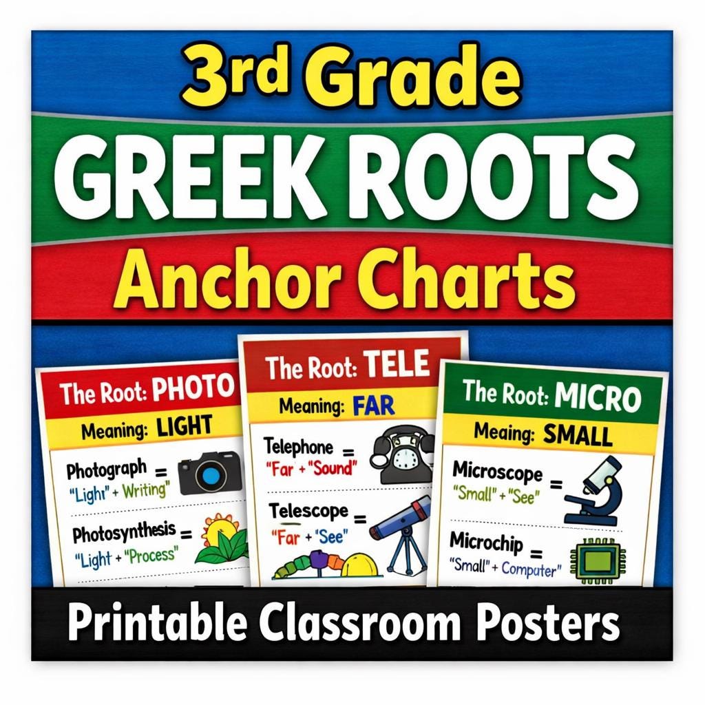 Third Level Chapter Roots Picture 3rd Grade Greek Roots Anchor Charts Vocabulary Word Study Printable ...