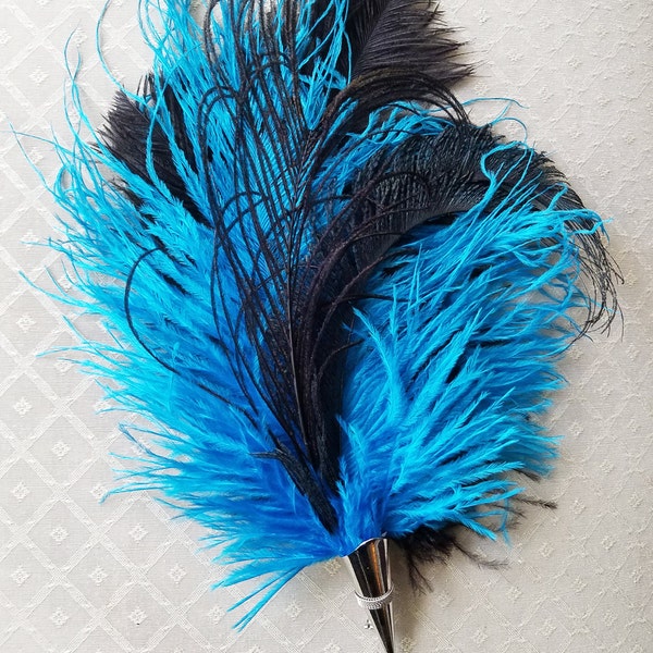 Turquoise Ostrich/Peacock Feather Hat Pin