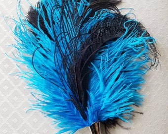 Turquoise Ostrich/Peacock Feather Hat Pin