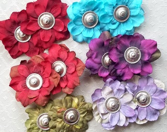 Tribal Button Mini Flower Clips - 14+ Colors/Styles