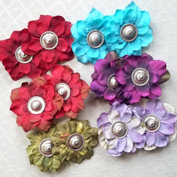 Tribal Button Mini Flower Clips - 14+ Colors/Styles